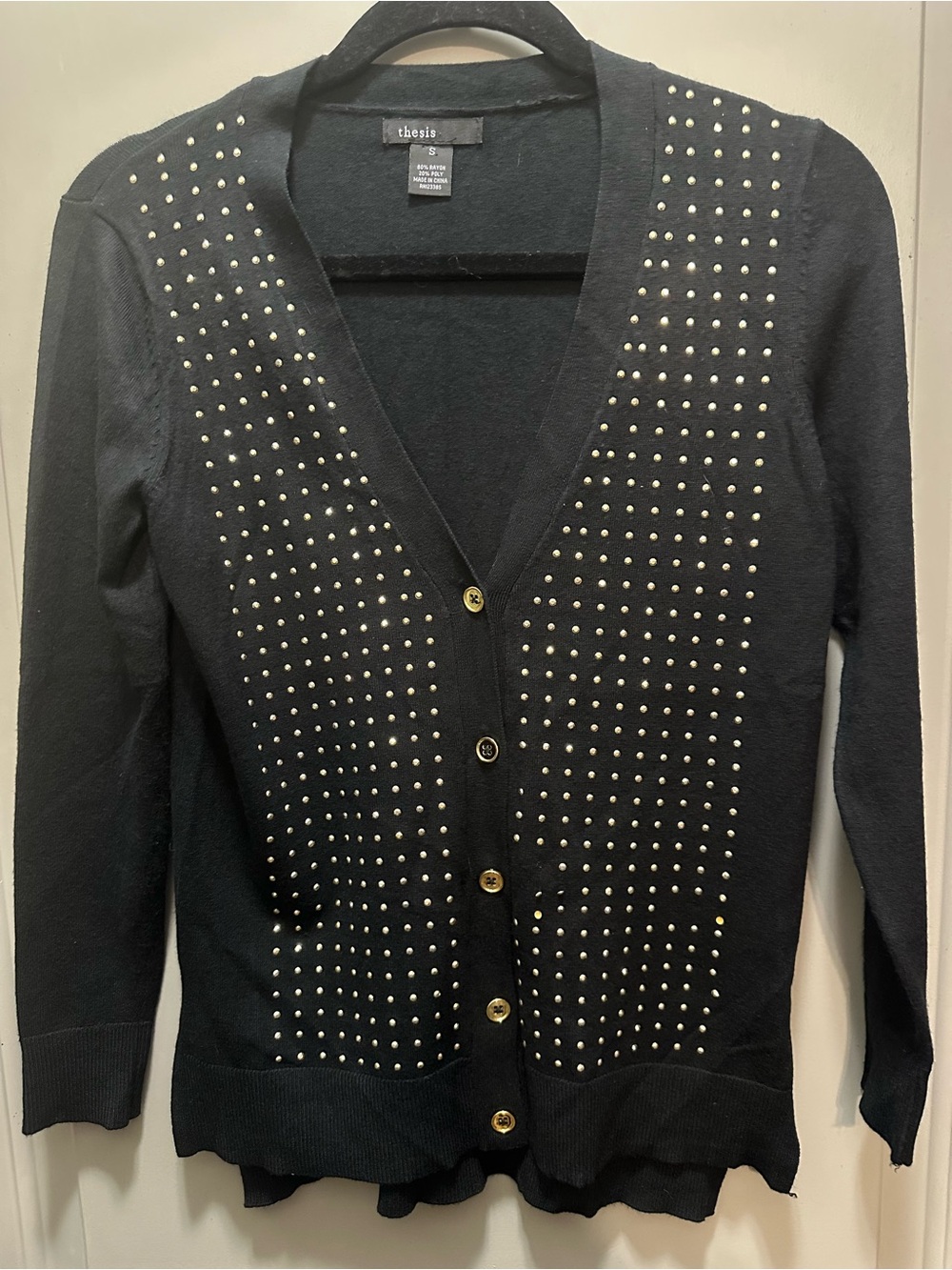 Thesis Size S Black Cardigan with Silver Studs EUC
